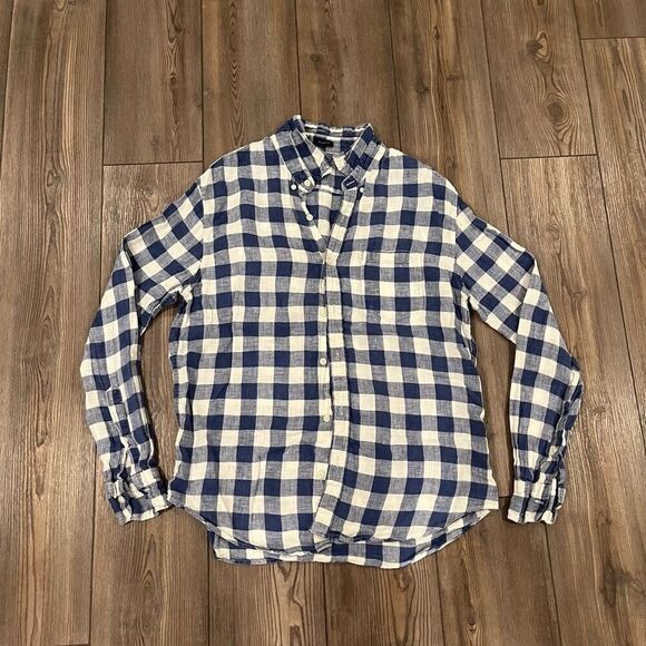 J Crew Shirt Men's Large Multicolor Casual Plaid Check Linen Button Down Slim Fi - Picture 2 of 7